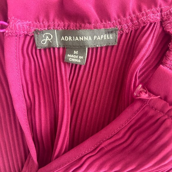 Adrianna Papell Magenta Pleated Blouse Long Sleeve Ruffle Collar Women's M - Picture 10 of 12